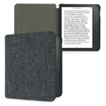 kwmobile Case Compatible with Kobo Libra 2 - Book Style Fabric e-Reader Cover Flip Folio Case - Dark Grey