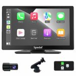 Spedal 9 Inch Wireless Apple Carplay & Android Auto, Portable IPS Touchscreen Car Stereo with Front Camera, AirPlay, Siri/Google Assistant, Bluet