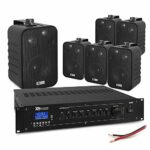 Power Dynamics 6 x 4 Wall Mount Speaker System with Bluetooth Amplifier 100v Background Music PA for Restaurant Cafe Bar Shop Black