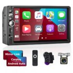 Hikity 7" Car Stereo With Apple CarPlay Car Radio Bluetooth Double Din Touch Screen Android Auto Head Unit with Rear Camera Audio Multimedia Play