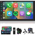 Double Din Car Stereo, 7'' Touch Screen Car Radio with Apple Carplay Android Auto Bluetooth Mirror Link FM Car MP5 Player USB SWC AUX Rear View C