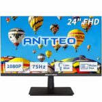 Antteq 24 Inch FHD Monitor, Ultra-slim Bezels 1080P 75Hz VA Computer Monitor, 178° Viewing Angle 16.7M Colors with HDMI VGA Free Flicker Blue Lig