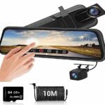 2 in 1 Front Rear 10" Full HD Touch Screen 1080p Mirror Dash Cam Dual Car Security Reversing Camera Dashcam Video Recorder 170° Wide Angle Motion