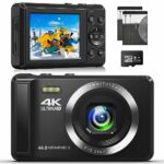 Digital Camera 4K FHD Vlogging Camera, 44MP Autofocus Compact Camera with 16X Digital Zoom, Rechargeable 2.4” Mini Kids Camera with 32GB Memory C