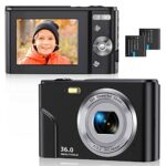Digital Camera FHD 1080P Compact Robust Lightweight Easy to Use 16x Digital Zoom Anti-shake for Kids Teenager Beginner Boy Girl Black