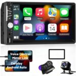 Carplay Car Stereo Double Din, Hikity 7"Touch Screen Car Radio with Bluetooth Android Auto Car Play Mirror Link Reverse Camera SWC FM Radio Mic F