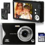 Compact Camera Digital Camera 4k FHD 48MP with 32G SD Card 4X Digital Zoom, Portable Mini Camera for Photography Beginners, Kids,Students Vloggin