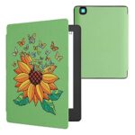 kwmobile Case Compatible with Kobo Aura H2O Edition 2 Case - eReader Cover - Sunflower Butterflies Yellow/Green