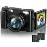 4K Digital Camera UV Lens, 48MP Vlogging Camera Autofocus Image Stabilization, Compact Camera for Photography 3” 180° Flip Screen Flash 16X Digit