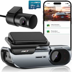 IIWEY EY02 4K Dash Cam Front and Rear Built-in 5GHz WiFi, Dual Dash Cam Front 4K Rear 1080P Car Camera, Free 64GB SD Card, Super Night Vision, Ap
