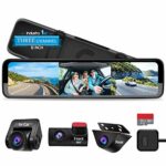 PORMIDO Triple Mirror Dash Cam 12 inch with Detached Front and in-Car Camera,Waterproof Rear View Camera Anti Glare 1296P IPS Touch Screen Dashca