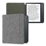 kwmobile Case Compatible with Kobo Libra H2O - Book Style Fabric e-Reader Cover Flip Folio Case - Grey