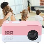 01 02 015 Projector, Home Theater Portable Projector Media Player for Game Entertainment for Outdoor Entertainment(White pink, Transl)