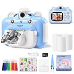 Instant Camera for Kids, 12MP 1080P Kids Camera Instant Print, 2.4” Screen Selfie Digital Camera & Video Camera, 3 Rolls Zero Ink Print Paper, 32