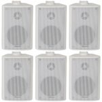 6x (3 Pairs) - 60W 2 Way White Wall Mounted Stereo Speakers & Brackets - 3” 8Ohm - Mini Compact Background Music Loudspeakers For HiFi Surround S