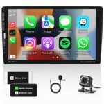 Single Din Touchscreen Car Stereo with Apple Carplay Android Auto, 9 inch Car Radio Receiver with Mirror Link Bluetooth FM AUX SWC EQ Type-C Fast