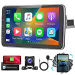 2G 32G Car Stereo Android Single Din Touch Screen Wireless Apple Carplay GPS Android Auto, 10.1'' Rotatable Car Radio with Bluetooth WiFi HiFi FM