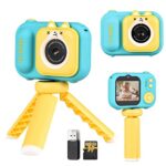 Andoer 1080P Kids Digital Camera Mini Video Camera for Kids 48MP 2.4 Inch IPS Screen Dual Lens Built-in Battery with 32GB Memory Card & Card Read