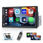 Hikity 7 Inch Single Din Car Stereo with Wireless CarPlay and Wireless Android Auto, Car Radio Touch Screen with Bluetooth 5.1 FM Radio Mirror Li
