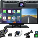Wireless Carplay & Android Auto Car Stereo with Front 2.5K Dash Cam, 1080P Backup Camera,Portable 9.26 Inch Touchscreen Car Radio Receiver with S