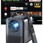 Native 1080P Mini Projector, Video Projector with Netflix-Certified, Android TV10.0, 5000+ Apps, 4K Supported, 5G WiFi & Bluetooth, Movie Project