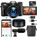 4K Digital Camera with 180° Flip Screen, 16X Zoom, WiFi for Instant Sharing, Wide-Angle & Macro Lens, Ideal for Vlogging & Travel, Beginner-Frien