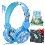 Kids Dinosaur Headphones, Cute Childrens Headphones Wired for School Boys with Microphone and 85dB Volume Limit, Adjustable Toddler headphone Ove