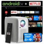 Native 1080P FHD Projector, 4K projector with Netflix-Certified, Android TV10.0, 5000+ Apps, 400 ANSI, Stereo Speaker, 5G WiFi & Bluetooth, Movie
