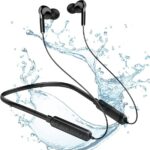 Deep Bass Wireless Earbuds, in-Ear Bluetooth Earphones with Noise Cancelling Microphone, Lightweight Neckband Headset, IPX7 Waterproof Sweat Resi